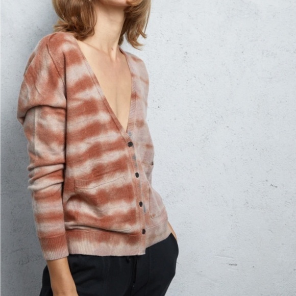 Raquel Allegra Tiger Animal Print Soft Cashmere V-Neck Sweater Cardigan Large - Picture 9 of 9